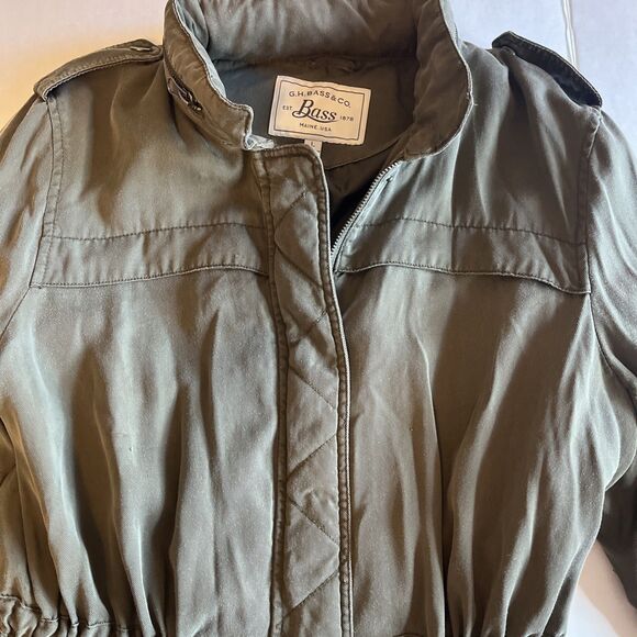 GH Bass Co Utility Military Jacket Women’s L Army Green Full Zip Snap Chore READ - Picture 6 of 16